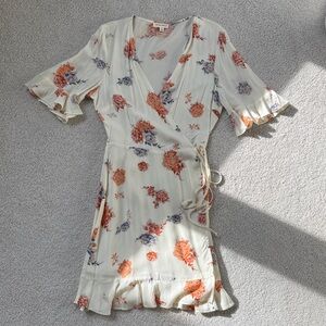Cotton Candy LA Floral Wrap Dress with Ruffle Sleeves